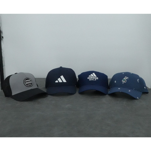 Adidas Golf Hat Cap Men Adjustable Lot of 4 3 Stripe Logo Novelty Trucker
